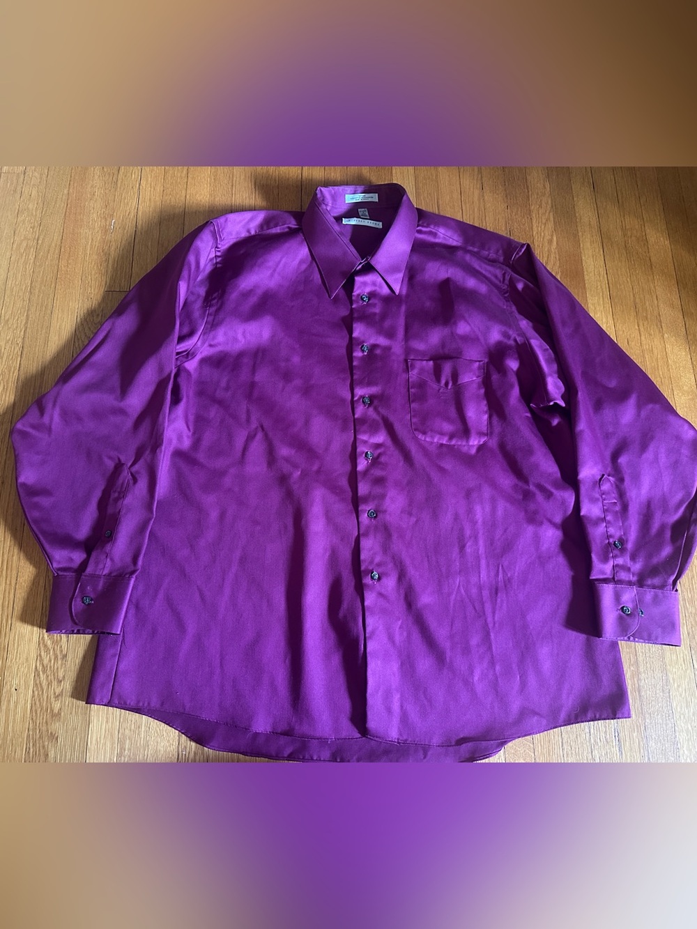 Geoffrey Beene Regular Fit Purple Sateen Dress Shirt, Size XXL